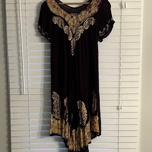 Boho Paisley Asymmetrical Deep Purple and Gold Dress